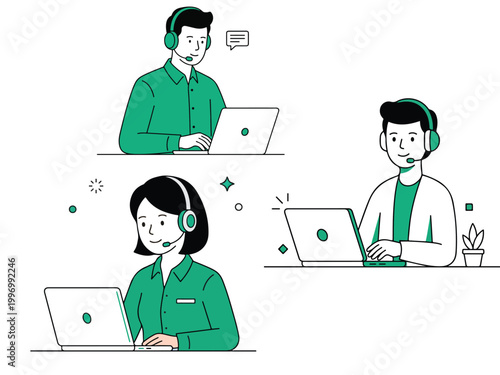 Customer Support Illustration Help Service Minimal Flat Line Style