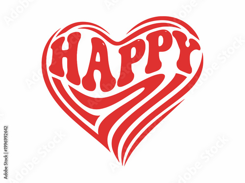 Red Happy Heart Typography Graphic on White Background