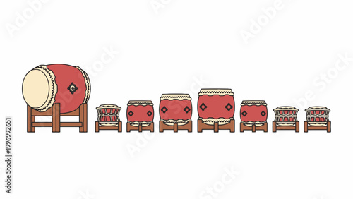 Japanese Taiko Drum Collection Illustration on White Background