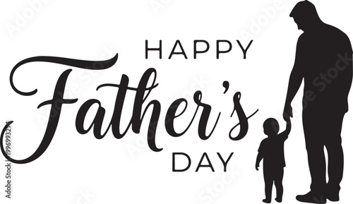 Happy Father's Day greeting with minimalist silhouette of dad holding son's hand

Modern Father's Day banner with silhouette of father and toddler on white background

Father and son silhouette for Ha