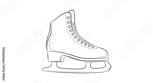 Delicate line drawing of a classic figure ice skate showing the boot laces and the characteristic steel blade for winter sports.