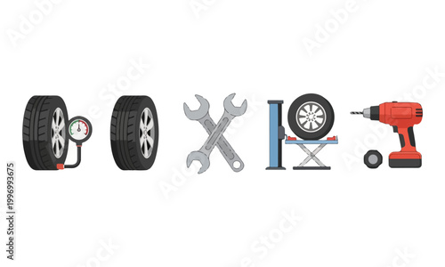 Tire service equipment and automotive repair tools set