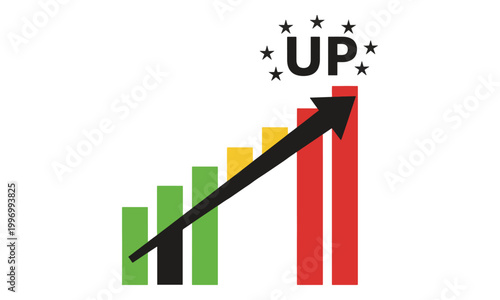 Rising Business Growth Bar Chart with Arrow and Upward Text