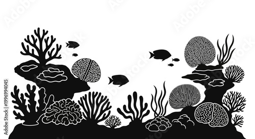 Black silhouette of coral reef fish.