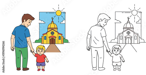 An endearing cartoon illustration featuring an adult penguin, a baby penguin, and a puffin, surrounded by snowflakes. Perfect for winter, arctic, and children's themes.