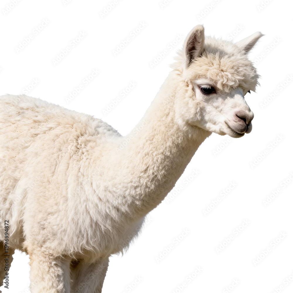 Fototapeta premium [Transparent Background PNG]White Alpaca Standing Against White Background