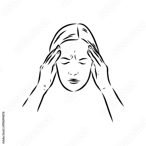 Headache, symptoms of illness, vector sketch