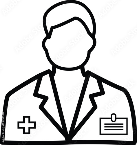 Medical professional outline icon. Healthcare doctor user avatar symbol. Doctor of medicine in a white coat with a badge. flat style.