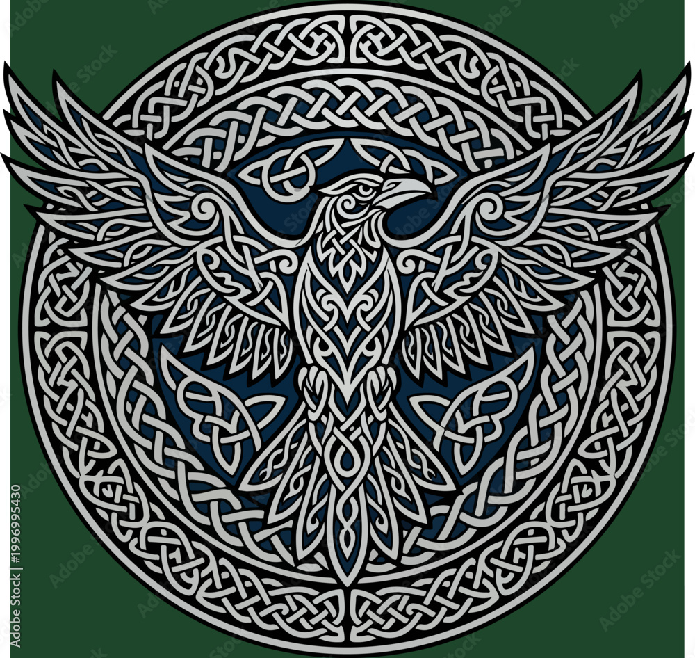 Fototapeta premium Intricate Celtic Raven Knotwork Design in Circular Frame.