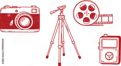 Vintage photography equipment collection a retro illustration of cameras film and accessories