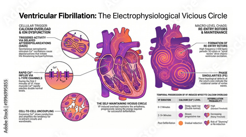 Ventricular Fibrillation: The Electrophysiological Vicious Circle - Calcium Overload, Ion Dysfunction, and Re-Entry Rotors Medical visualization