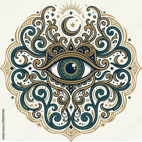 Mystical Eye of Providence with Celestial Ornate Filigree Design.