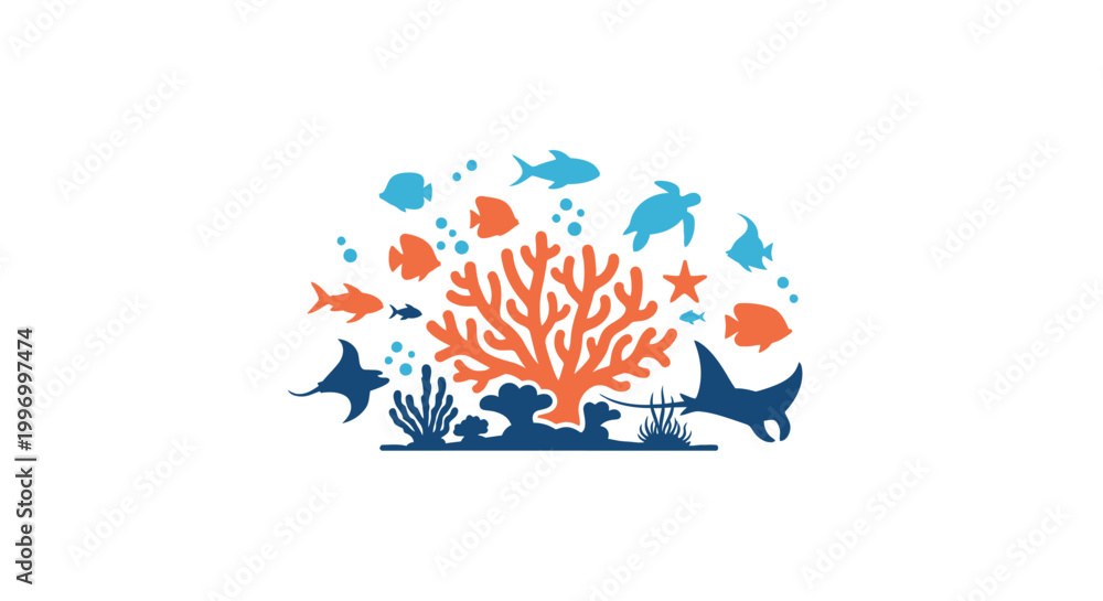Obraz premium Coral Reef Fish Marine Life Illustration.