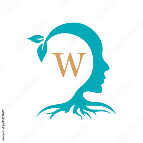 Initial Brain Logo combine with letter W vector template
