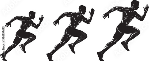 Running athlete silhouette vector sprinting man fitness training sport concept isolated design .

