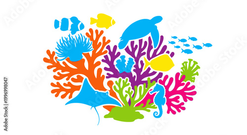 Colorful Coral Reef Marine Life Illustration.