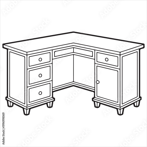 Elegant corner desk with storage drawers and cabinet