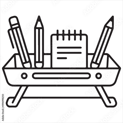 Classic school supplies organized on a wooden desk stand