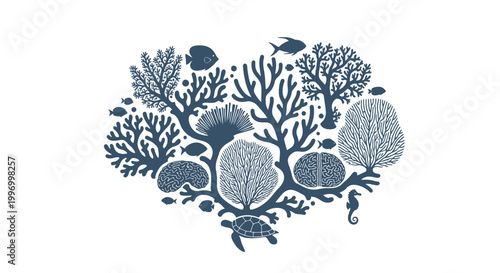 Coral Reef Marine Life Illustration.
