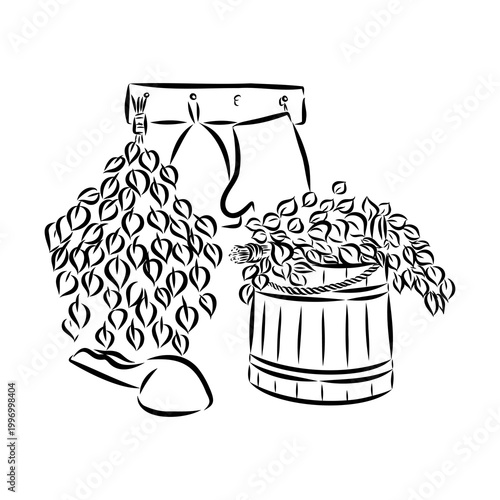 Sauna, Steaming,Bathhouse, vector sketch