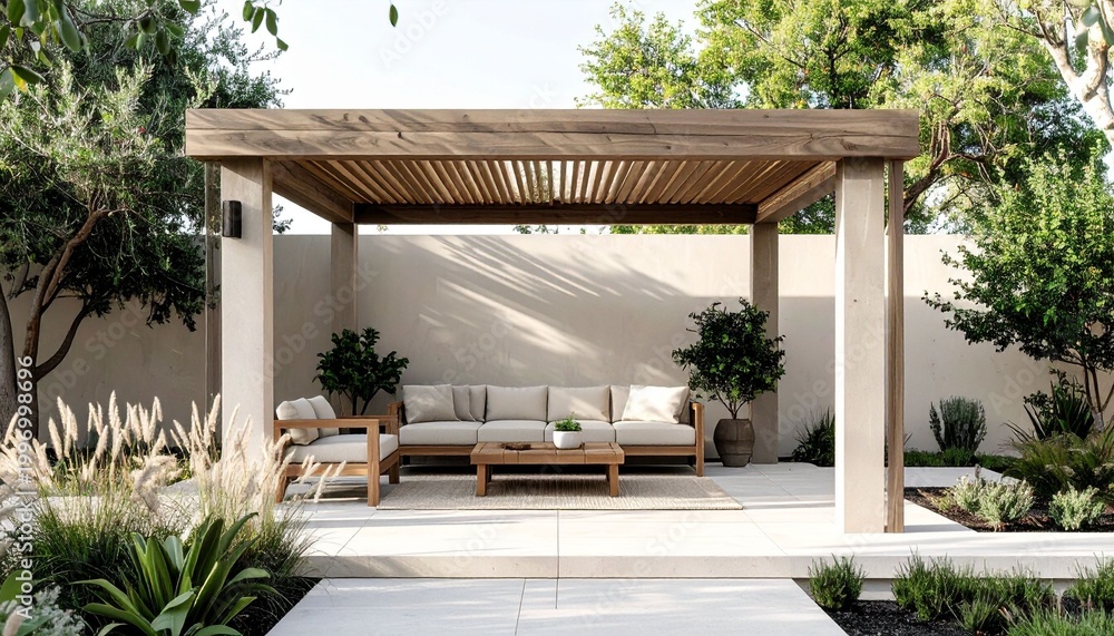 Fototapeta premium Outdoor patio with wooden pergola