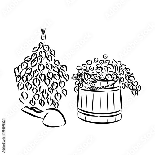 Sauna, Steaming,Bathhouse, vector sketch
