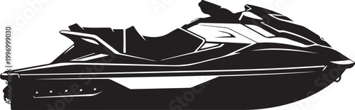 Jet ski, water sports, recreational vehicle, aquatic transportation, black and white vector