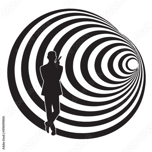 A 3d business illustration of a businessman and woman navigating a red target maze to reach the center goal symbol in an abstract challenge of success