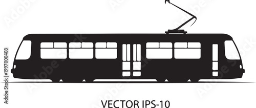 Vector tram, black silhouette, transportation icon, urban transit