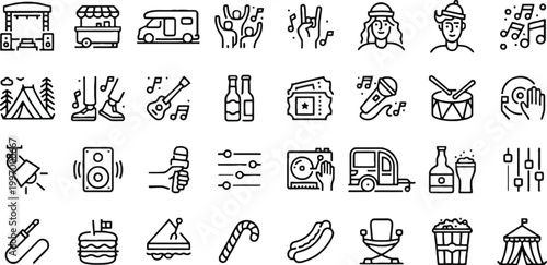 A collection of music festival icons and symbols