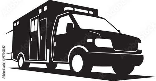Emergency vehicle, ambulance, medical transport, rescue truck, black silhouette