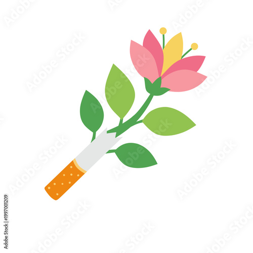 Tobacco Flower Art Symbolizing Giving Up Smoking Concept