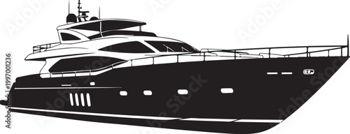 Luxury yacht, black and white vector, boat illustration, nautical design element