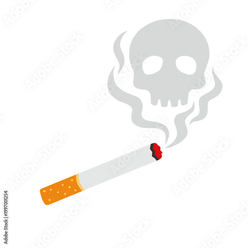 Smoking Cigarette with Skull shaped Smoke Harmful Concept