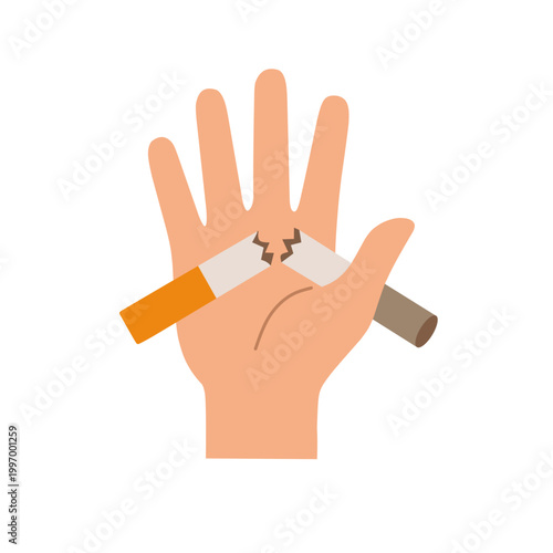 Broken Cigarette on Hand for No Smoking Illustration