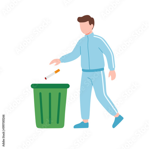 Smoking Cessation Person Throwing Cigarette in Trash Can