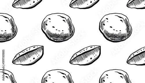 An illustration of various bread rolls on a white background