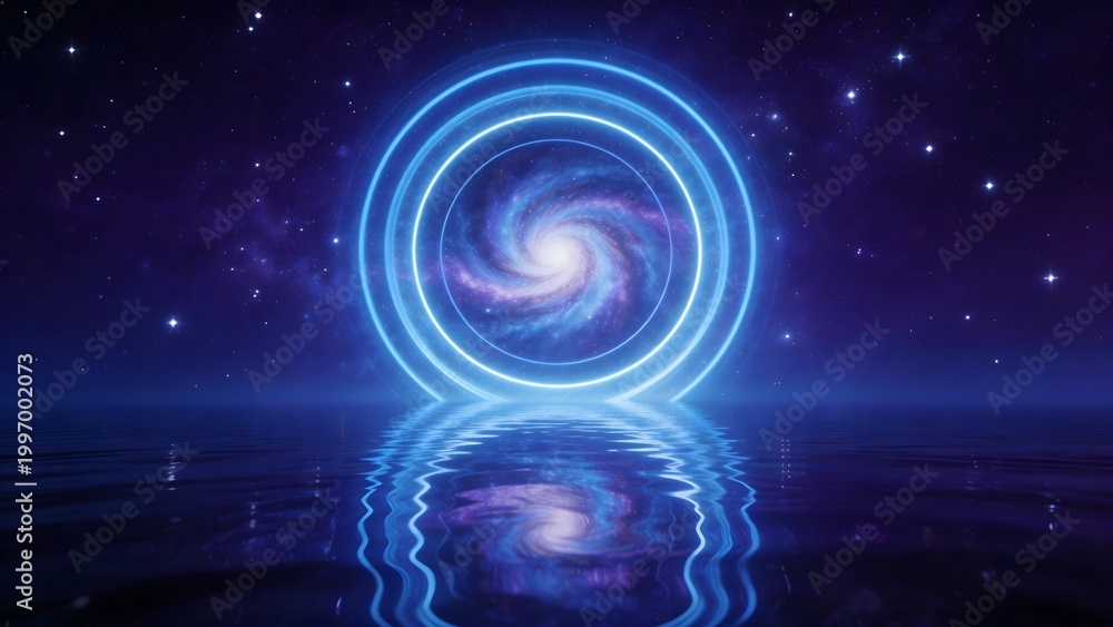 Obraz premium Cosmic portal with galaxy reflection
