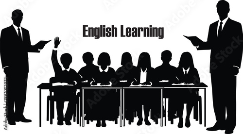 classroom silhouette with students and teachers high quality