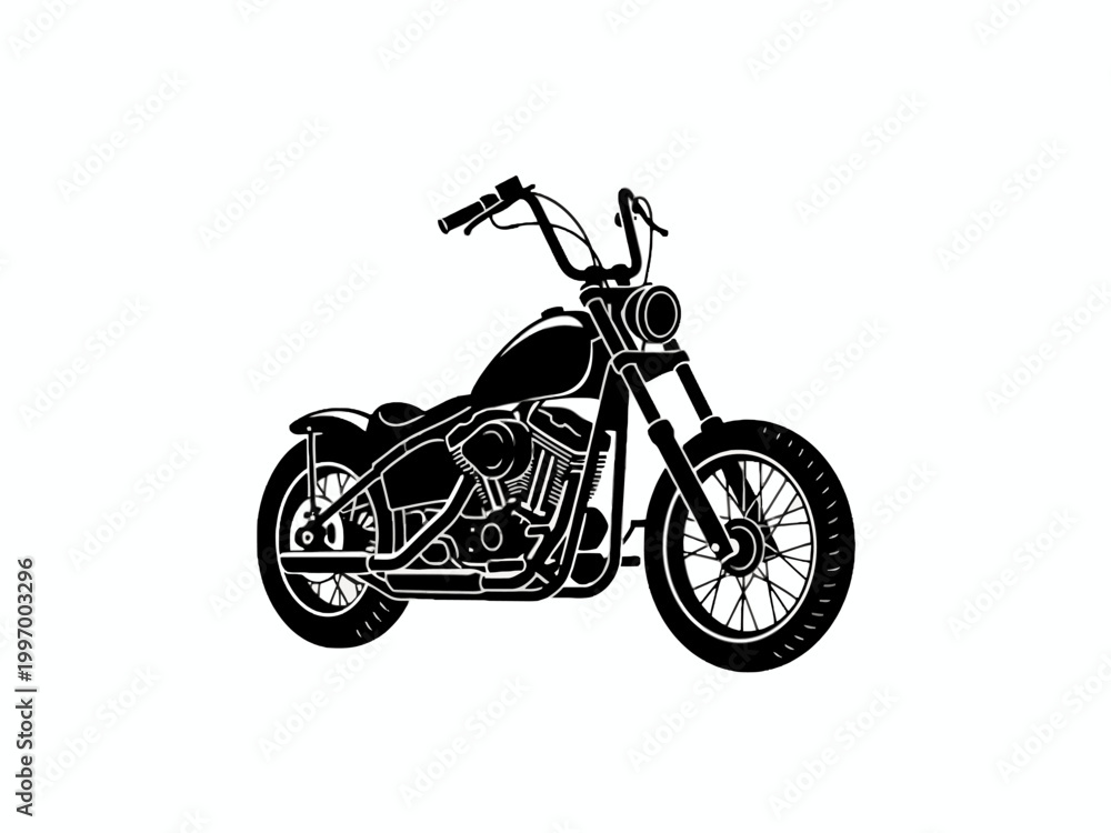 Obraz premium Custom Chopper Motorcycle Silhouette Isolated on White Background
