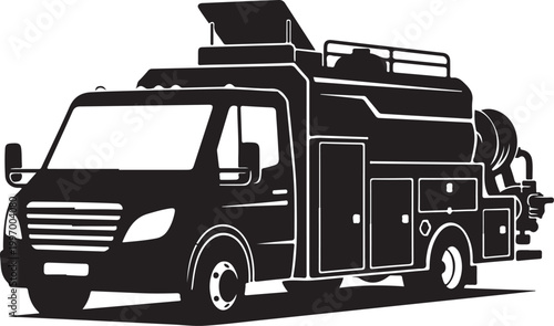 Camper Van, Motorhome, RV, Vector Illustration, Black, White