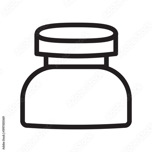Black line icon of a jar or bottle, simple outline, minimal design, vector graphics