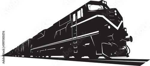Vintage train, locomotive icon, black and white vector, railroad transportation