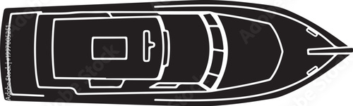 Black and white speedboat, yacht, boat illustration, vector graphics