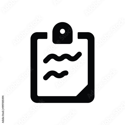 Clipboard icon, black document symbol, paper note, simple clip