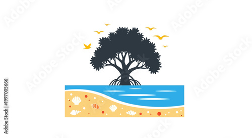 Tree on Sandy Beach Shore.