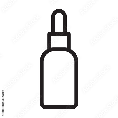 Black dropper bottle icon, simple line art, vector illustration, medical and laboratory symbol