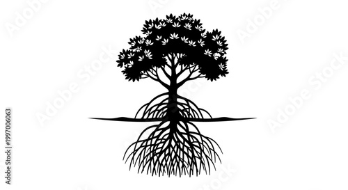 Tree with roots and leaves.