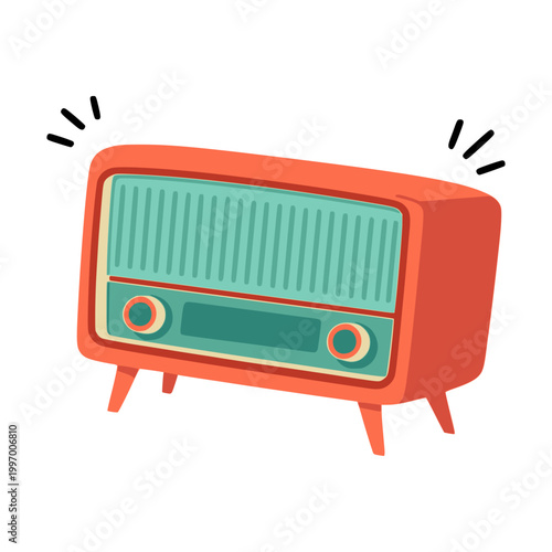 orange retro vintage radio audio music media flat color vector illustration template design