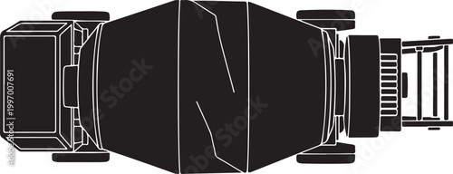 Overhead view, black semi-truck, tractor-trailer, vehicle silhouette, transportation icon